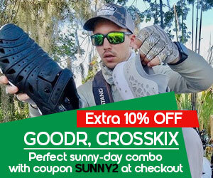 Finish the look with GOODR sunglasses and CROSSKIX water shoes — use code SUNNY2 for the perfect sunny-day combo